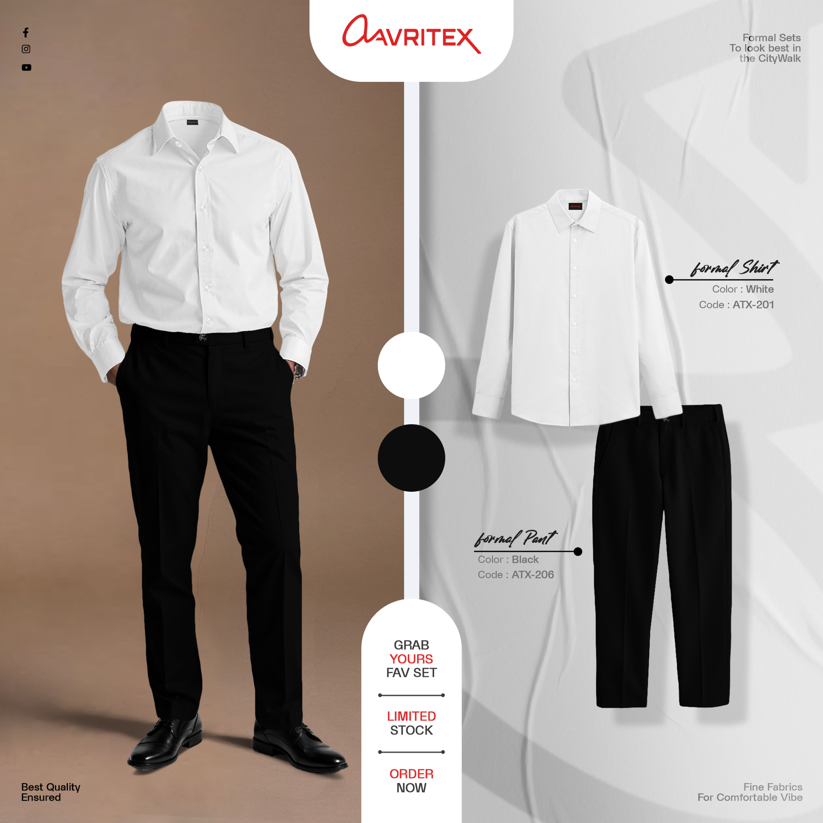 Black + White A Formal White Shirt & Black Pant Combo - Image 1