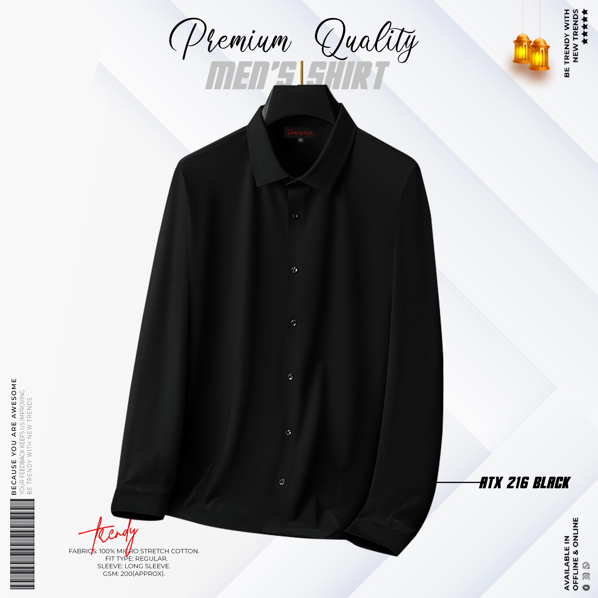 ATX-216-Black.webp Premium Microstitch Shirt Black Color - Image 1