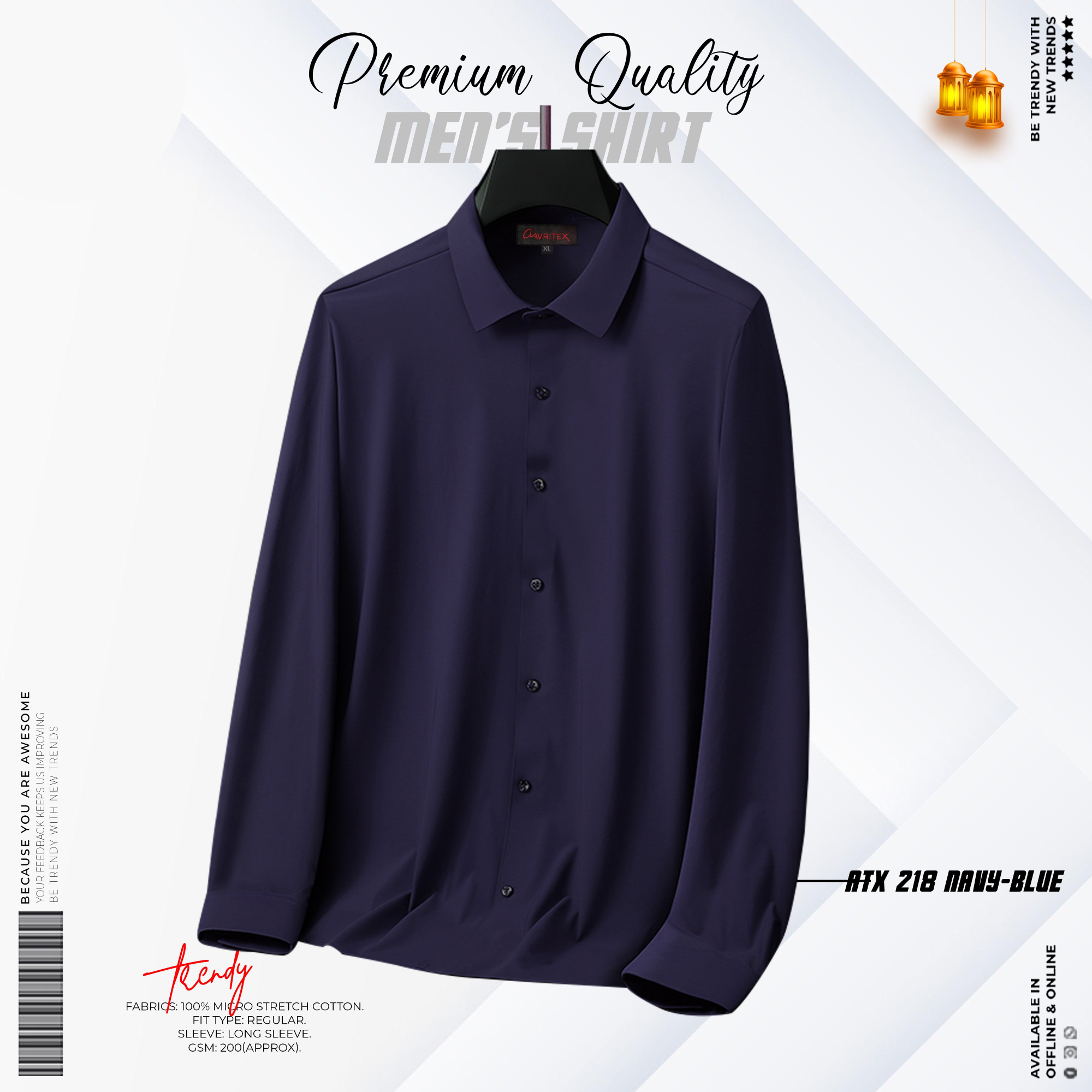 ATX-218-Navy-Blue.webp Premium Microstitch Shirt Navy Blue Color - Image 1