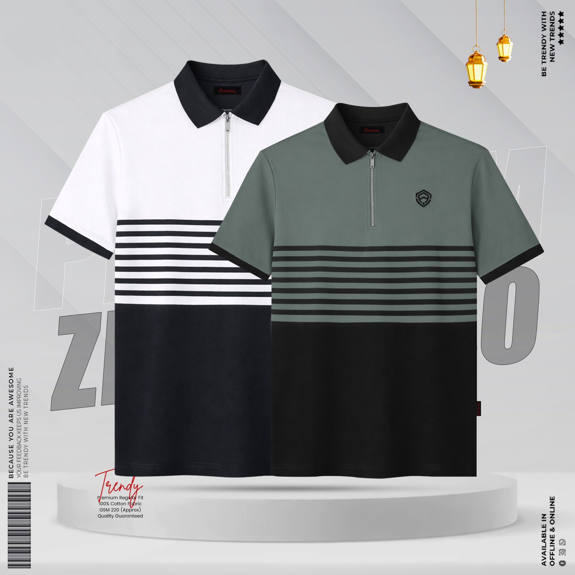 ATX-225226.webp Premium Quality Half Zipper Contrast Polo Shirt Combo - Image 1