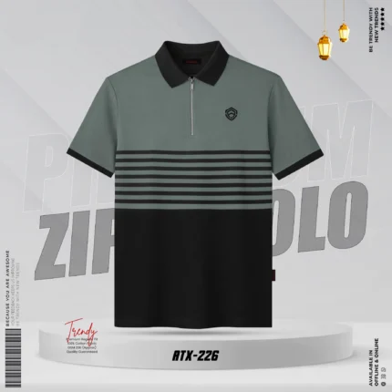 Premium Quality Half Zipper Surma & Black Contrast Polo Shirt