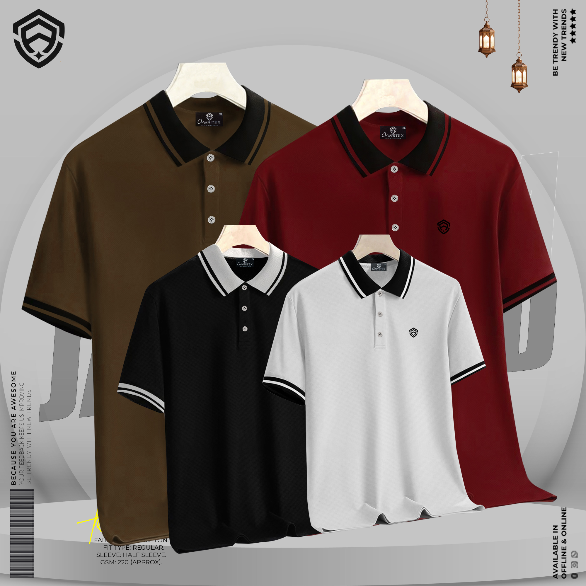 RDK 101,102,104,105 (1) Premium Basic Polo Shirt Ash, Maroon, Black & Coffee Color - Image 1