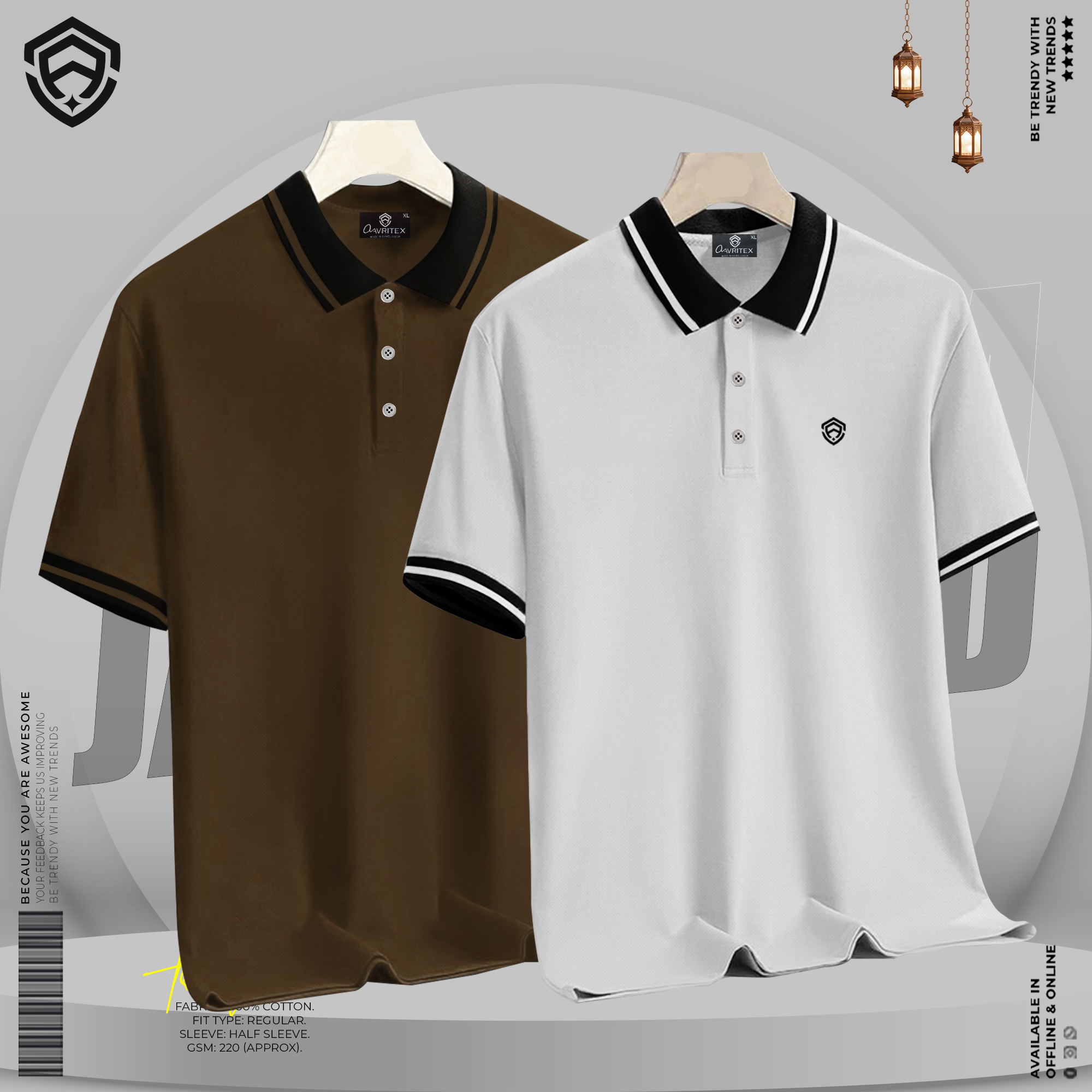 RDK 101,105 Premium Basic Polo Shirt Ash & Coffee Color - Image 1