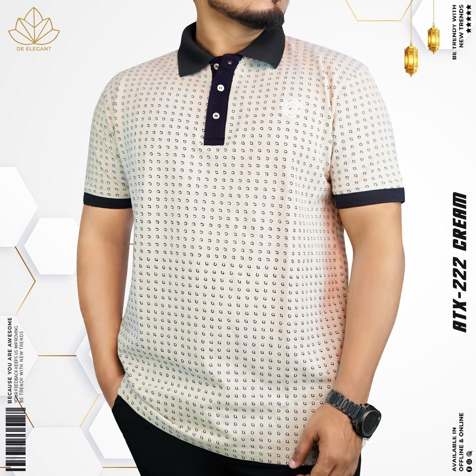 ATX-222-scaled-1.jpg Eid Special Export Quality Premium Printed Polo Shirt: ATX 222 (Cream) - Image 1