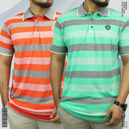 Premium Quality Striped Polo Shirt: ATX 233/234 (Orange/Pest)